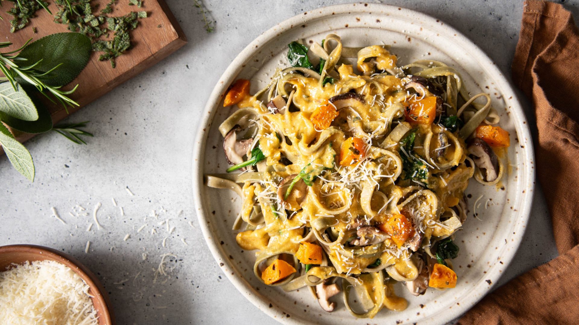 Butternut Squash with Spinach Noodles