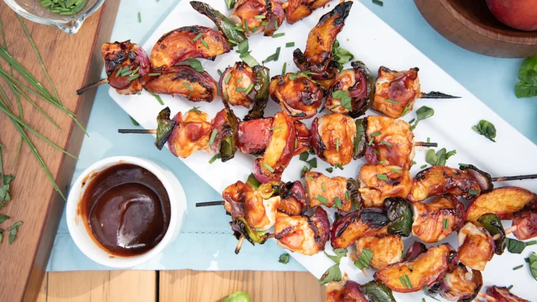 Peach and BBQ Chicken Kebabs