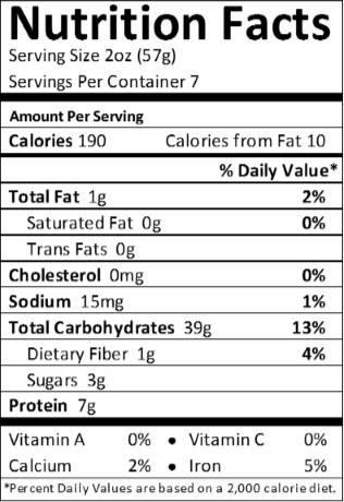 Nutrition facts panel