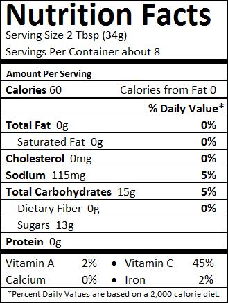 Nutrition facts panel